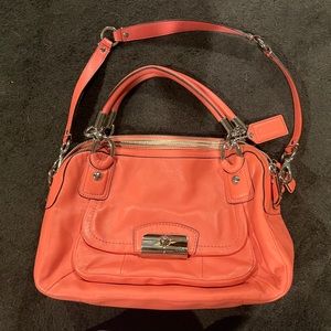 Coach Kristen leather satchel in beautiful Peony (salmon-like color).